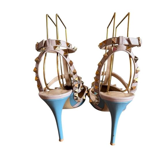 Valentino Garavani Rockstud Blue Ciel Leather T Ankle Strap Pumps EU 38 US 8 - Picture 5 of 14